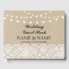 Bröllop Guest Bok Burlap Snöre Rustic Ljus