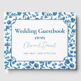 Bröllop Guest Bok Chintz Blue & White Blommigt