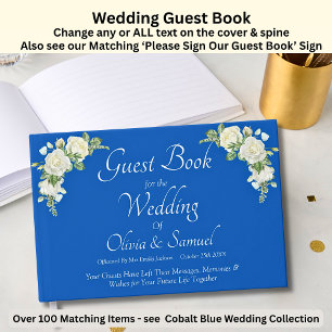 Bröllop Guest Bok Cobalt Blue & Vit ros