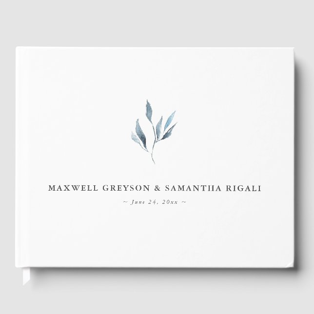 Bröllop Guest Bok Dusty Blue Botanicals (Framsida)