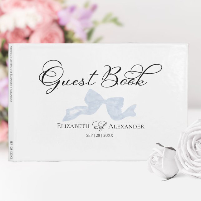 Bröllop Guest Bok | Dusty Blue Bow Calligraphy (Skapare uppladdad)
