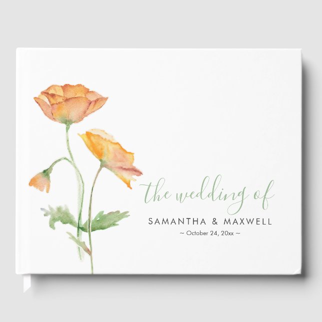 Bröllop Guest Bok Elegant Blommigt  Vattenfärg (Framsida)