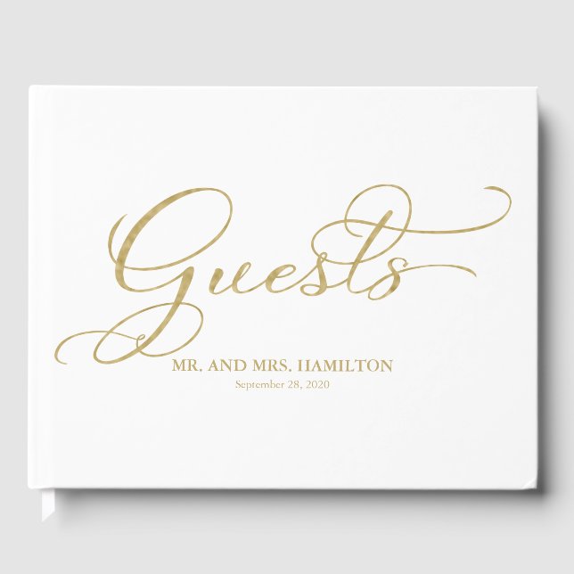 Bröllop Guest Bok Elegant Gold Foil-skript (Framsida)