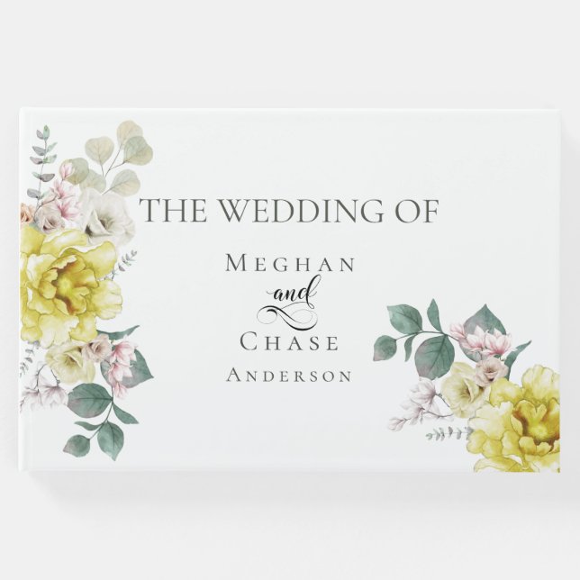 Bröllop Guest Bok | Elegant Sunny Gula blommor (Framsida)