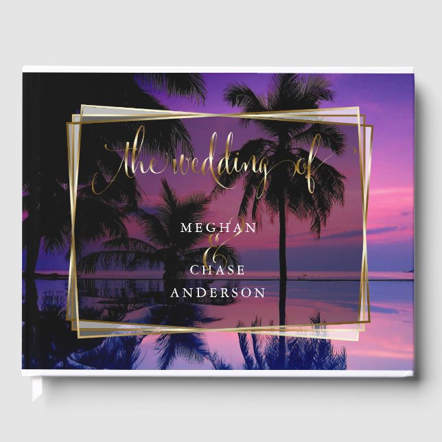 Bröllop Guest Bok | Exotic Tropical Night Beach (Framsida)
