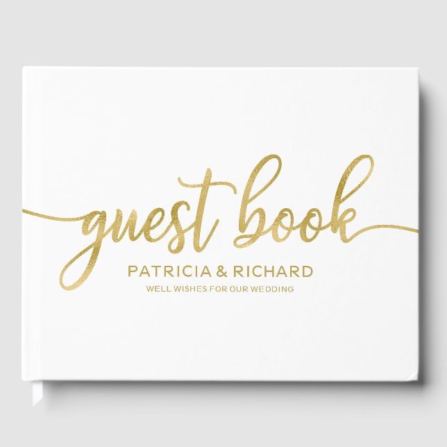 Bröllop Guest Bok Faux Foil Guld Chic Calligraphy (Framsida)