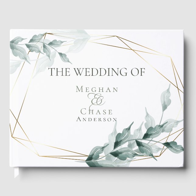 Bröllop Guest Bok | Grått Jade-Grönt Botaniskt (Framsida)