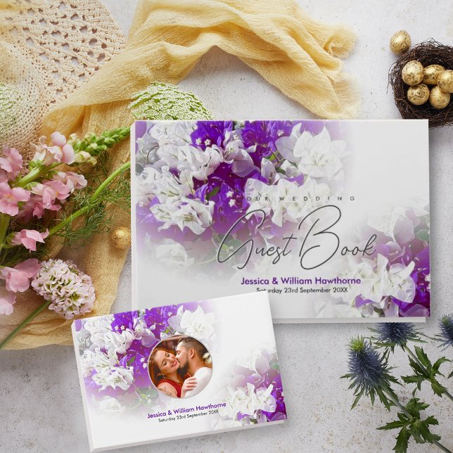 Bröllop Guest Bok i Blommigt White & Lila Suite (Skapare uppladdad)