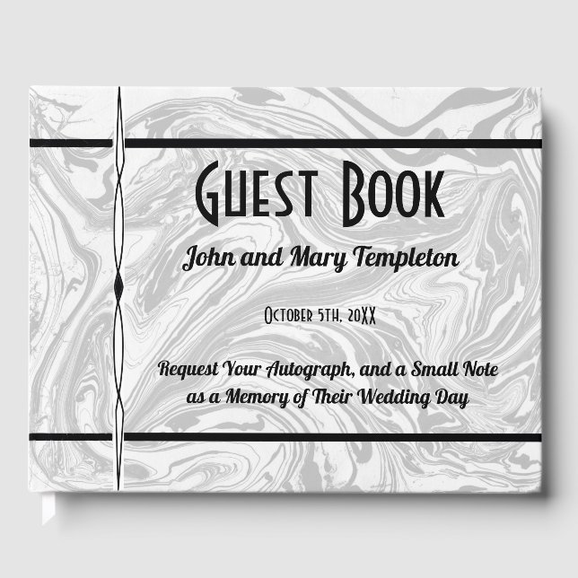 Bröllop Guest Bok Marble Black & White (Framsida)