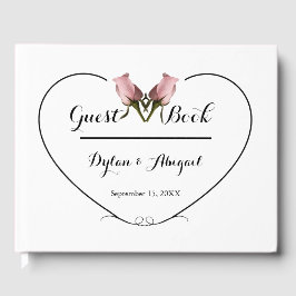 Bröllop Guest Bok med 2 Rosa ros och hjärta