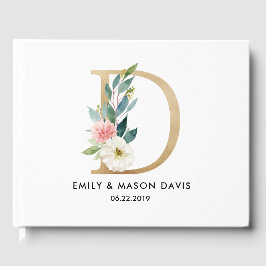 Bröllop Guest Bok med Monogram, Blommigt, Rustic