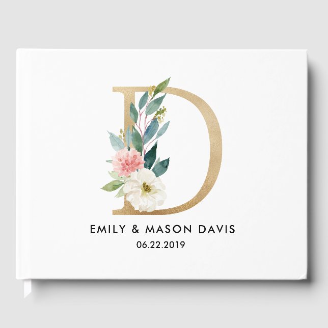 Bröllop Guest Bok med Monogram, Blommigt, Rustic (Framsida)