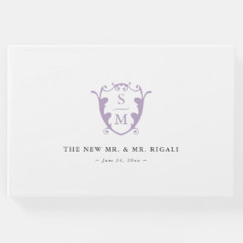 Bröllop Guest Bok Monogram Vapensköld Lilac