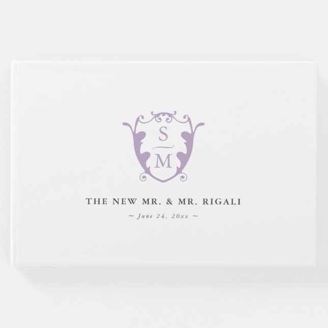 Bröllop Guest Bok Monogram Vapensköld Lilac (Framsida)