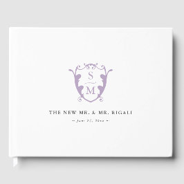 Bröllop Guest Bok Monogram Vapensköld Lilac