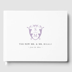 Bröllop Guest Bok Monogram Vapensköld Lilac