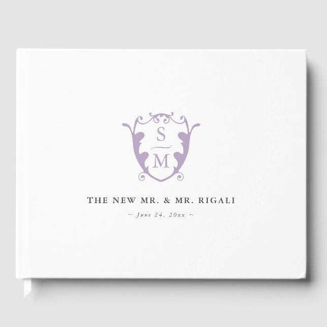 Bröllop Guest Bok Monogram Vapensköld Lilac (Framsida)