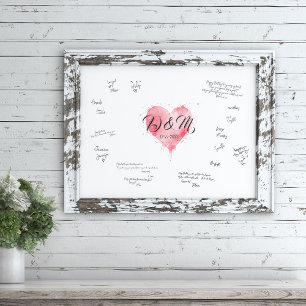 Bröllop Guest Bok Namnteckning tecken, Grönt Heart Poster