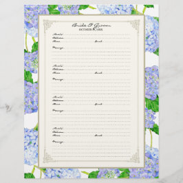 Bröllop Guest Bok Page Blue Hydrangea Snöre Blommi Reklamblad