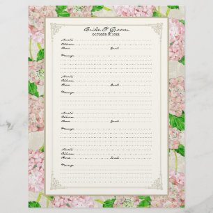 Bröllop Guest Bok Page Rosa Hydrangea Snöre Blommi Reklamblad