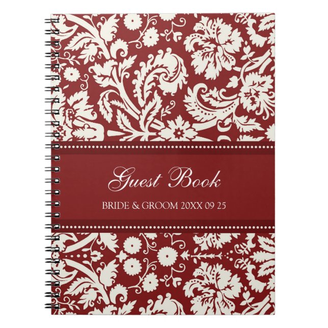 Bröllop Guest Bok Red Damask-dator Anteckningsbok Med Spiral (Framsidan)