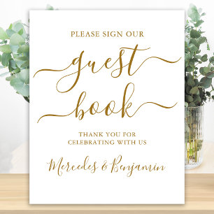 Bröllop Guest Bok Sign Guld Elegant Calligraphy Poster