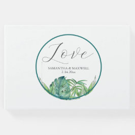 Bröllop Guest Bok Tropical Handflatan Löv