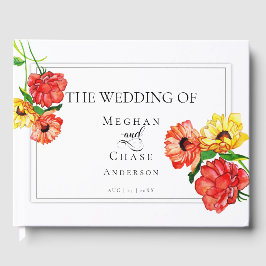 Bröllop Guest Bok | Vattenfärgad Blommigt Röd Gult