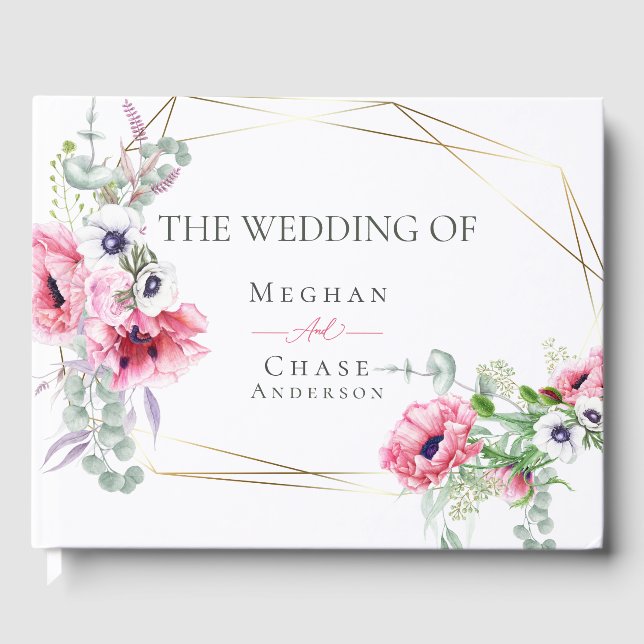 Bröllop Guest Bok | Vattenfärgspatienter för Rosa (Framsida)