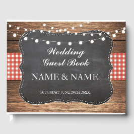 Bröllop Guest Bok Wood Rustic Ljus Red Check