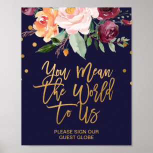 Bröllop Guest Globe Sign för hösten Blommigt Poster