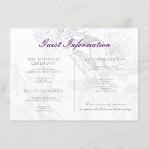 Bröllop Guest Information Blommigt Silver Lila Tilläggskort