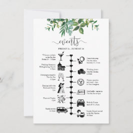 Bröllop Guest Itinerary Greenery Illustrated Rådkort