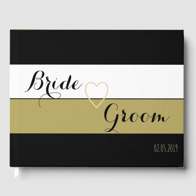 Bröllop Guestbook Black Guld White Rand Mönster Gästböcker (Framsida)