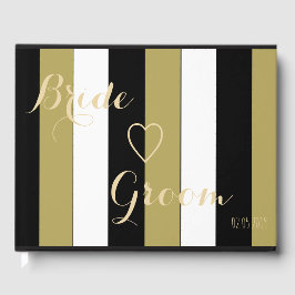 Bröllop Guestbook Black Guld White Rand Mönster Gästböcker