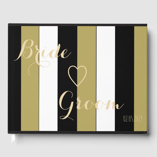 Bröllop Guestbook Black Guld White Rand Mönster Gästböcker (Framsida)