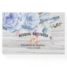 Bröllop Guestbook Boho Blommigt Feathers Rustic Wo