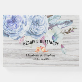 Bröllop Guestbook Boho Blommigt Feathers Rustic Wo Gästböcker
