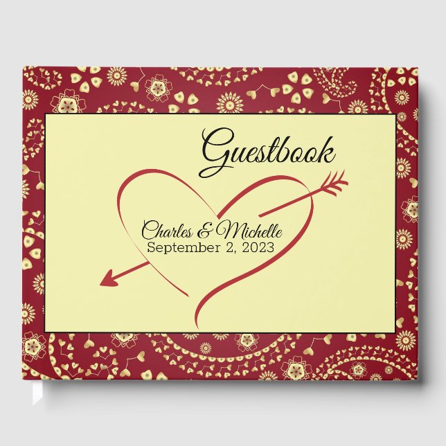 Bröllop Guestbook Burgundy, Beige, Paisley Gästböcker (Framsida)