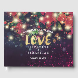 Bröllop Guestbook Burgundy Red Blommigt String Lig Gästböcker
