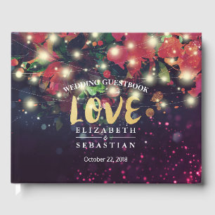 Bröllop Guestbook Burgundy Red Blommigt String Lig Gästböcker