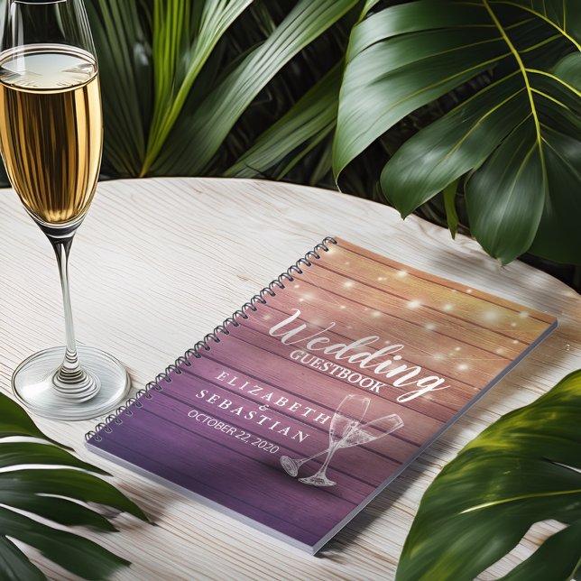Bröllop Guestbook Champagne Glass Wood Ljus Anteckningsbok (Skapare uppladdad)