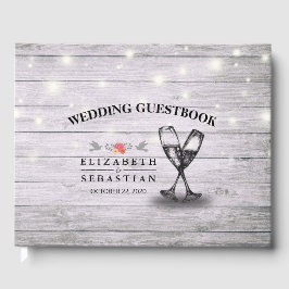 Bröllop Guestbook Champagne Glass Wood Ljus Gästböcker