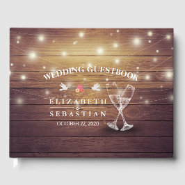 Bröllop Guestbook Champagne Glass Wood Ljus Gästböcker