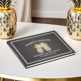 Bröllop Guestbook Chic Black Guld ananas par par Gästböcker