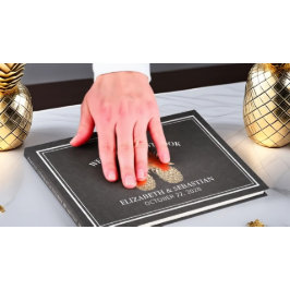 Bröllop Guestbook Chic Black Guld ananas par par Gästböcker