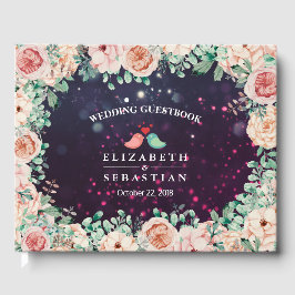 Bröllop Guestbook Chic Blommigt Lila Gnistra Light Gästböcker