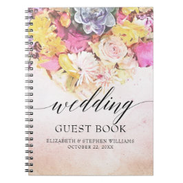 Bröllop Guestbook Chic Colorful Watercolor Flowers Anteckningsbok