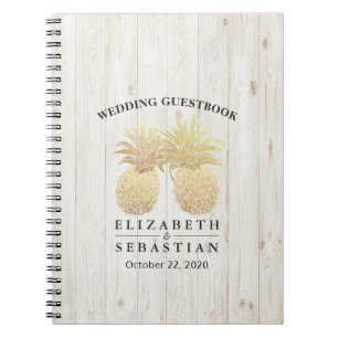 Bröllop Guestbook Chic Guld Ananas Rustic Wood Anteckningsbok