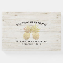 Bröllop Guestbook Chic Guld Ananas Rustic Wood Gästböcker